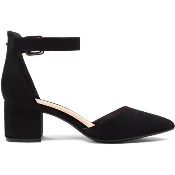 New In Box Womens Pointed Toe Low Chunky Heels Pump Shoes - Picture 4 of 7